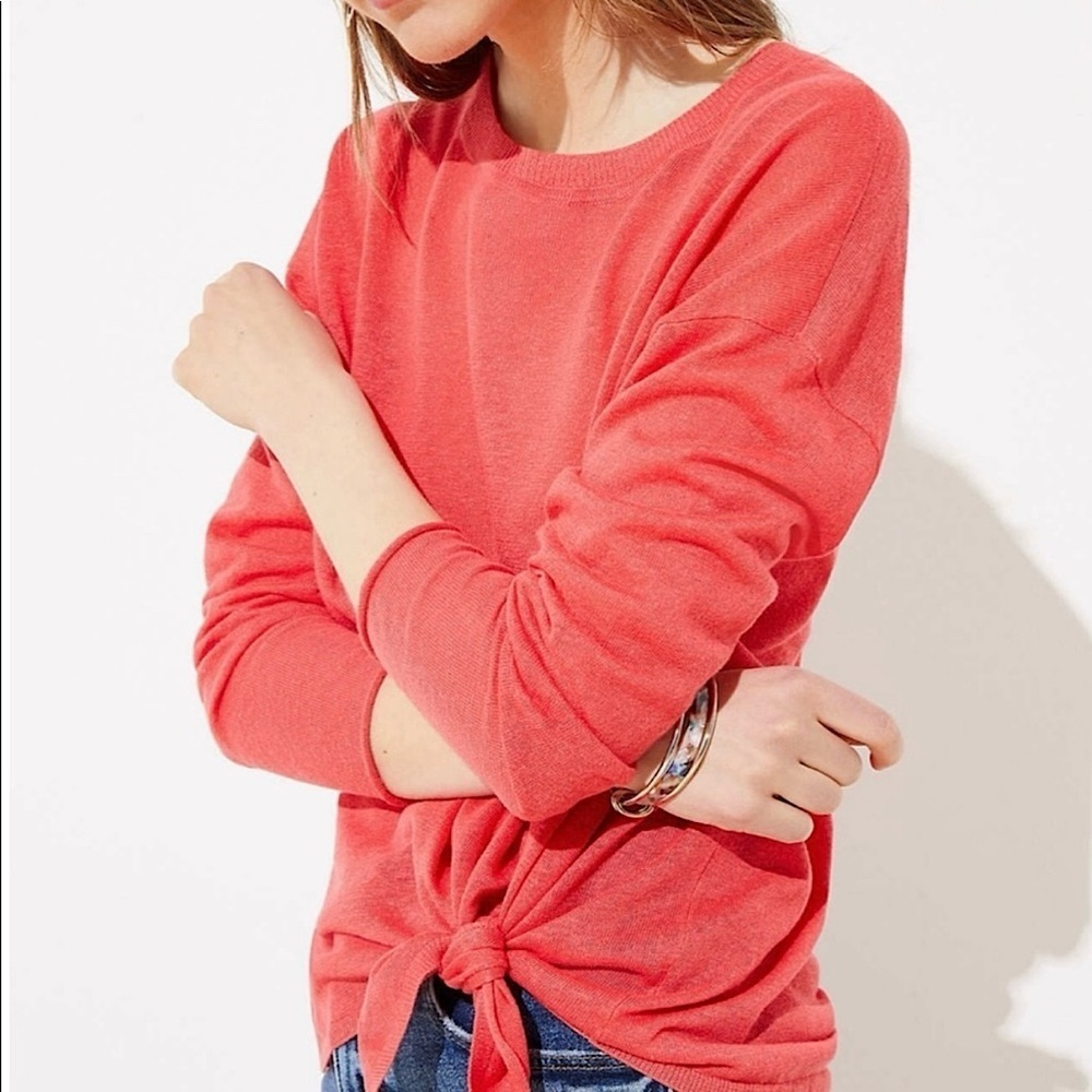 NWT Loft Linen‎ Slouchy Tie Front Sweater Lightweight Top Pink Size XL